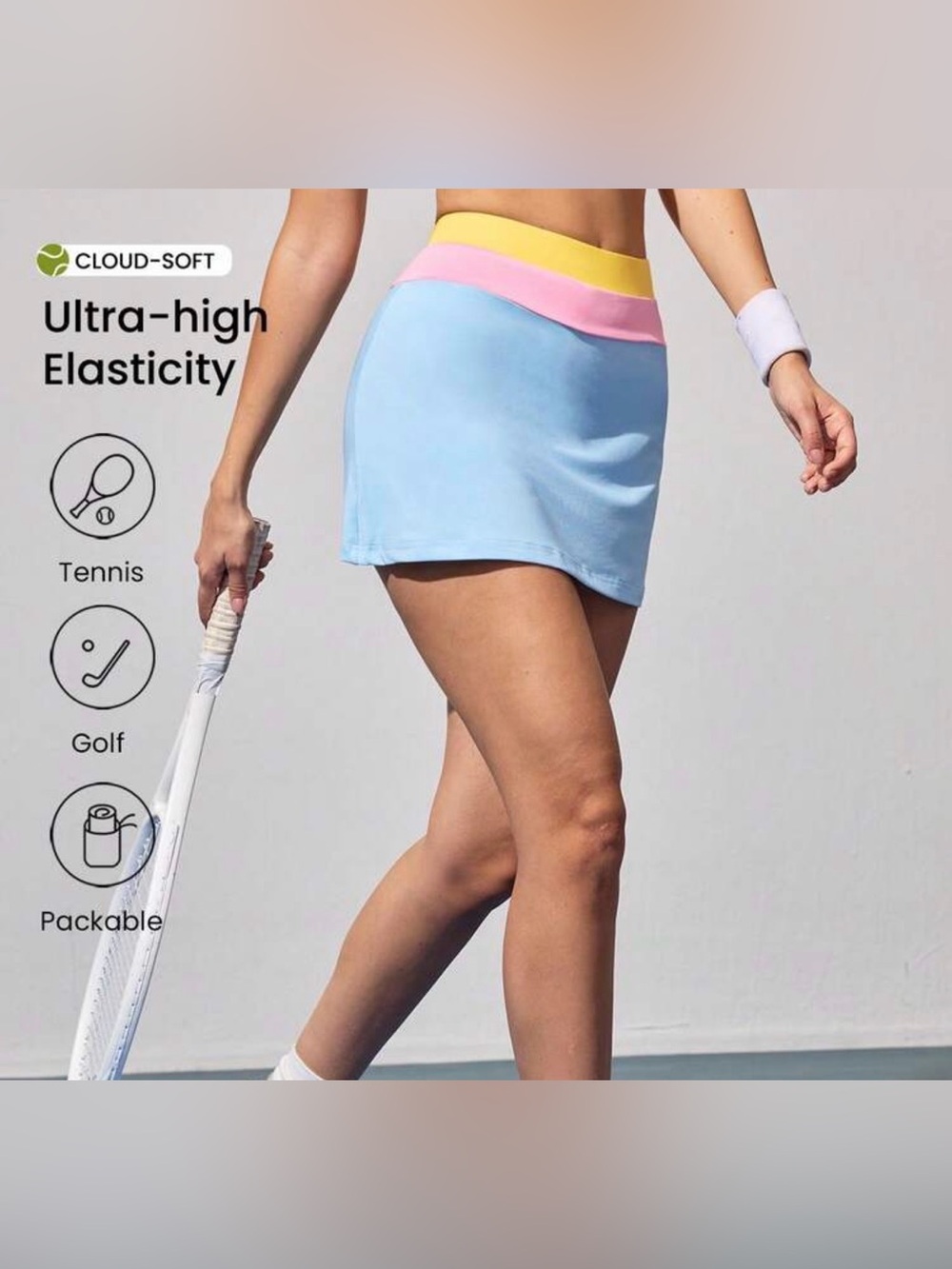 Women’s Pastel Colorblock Active Skort - Blue/Pink/Yellow